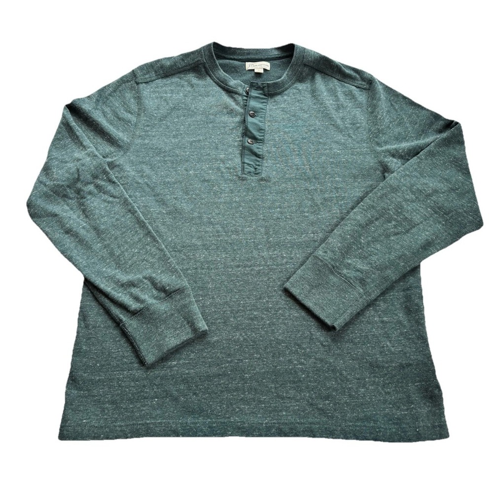 J Crew Knit Goods Shirt Men Large Teal Blue Long Sleeve Henley Speckle Crewneck